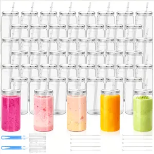 HILAKE 50 pcs single-layer transparent water bottles — 16 oz leakproof cups for fitness and running (with straw) | insulated beverage cups for cold drinks; Valentine’s Day, Mother’s Day gifts; essential items for cycling and skiing