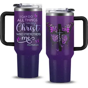 Christian Gifts for Women, 40 oz I Can Do All Things Christ Tumbler With Handle, Inspirational Religious Birthday Gifts for Faith Cup, Christian Jesus God Bible Verse Pastor Prayer Gift for Birthday Gift