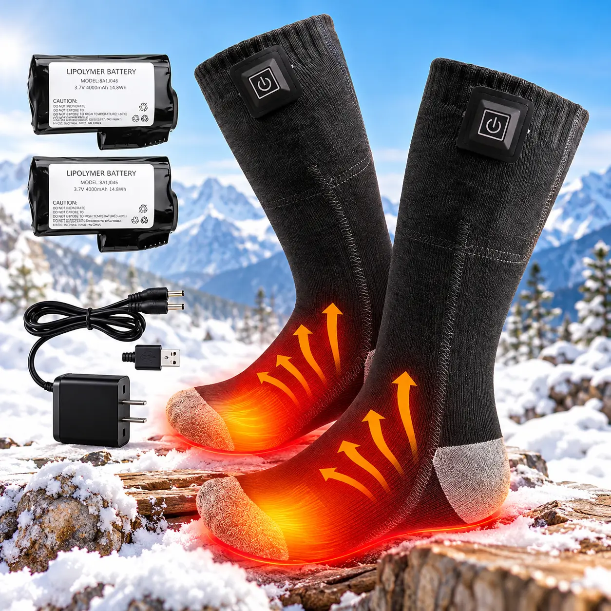 Rechargeable Heated Socks for Men and Women, Equipped with Two 4000mAh Batteries, Max Temperature 131°F, Great for Skiing, Hiking, Hunting, Winter Outdoor Sports, Christmas Gift