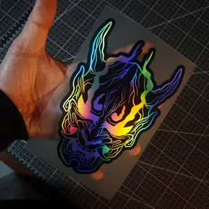 1PC Dark Cyber-Style Laser Iridescent Hannya Mask Sticker, Car Decorative Sticker, For Car Bodies, Motorcycle Panels, Japanese Hannya Mask + Gradient Laser Decor, Turn Items into Dark Eye-Catching Vibe