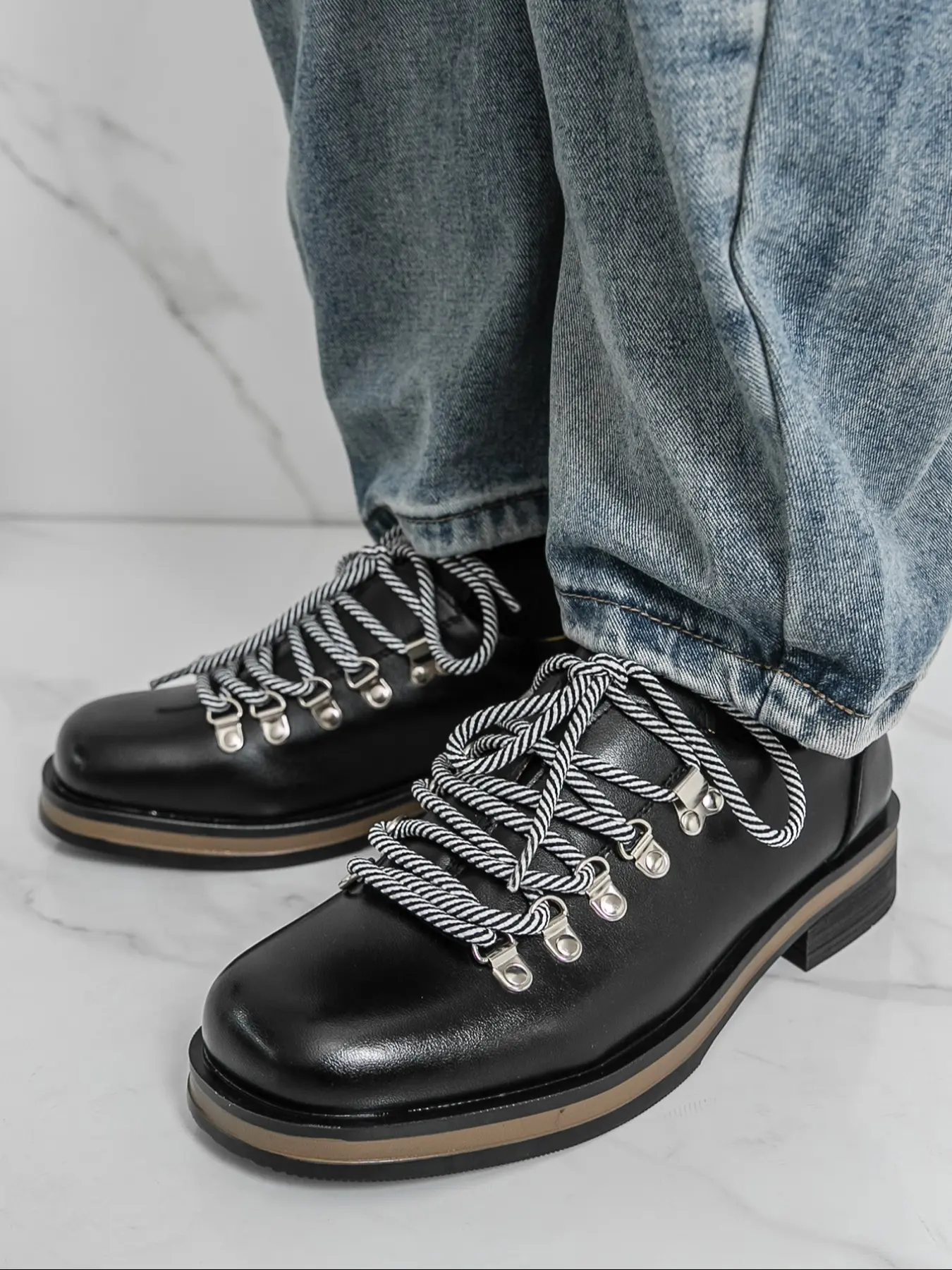Men's High-Top Thick Sole Round Toe Comfort Classic Leather Boots, Stylish and Durable Footwear for Everyday Wear Platform Boots