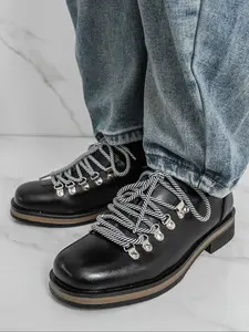 Men's High-Top Thick Sole Round Toe Comfort Classic Leather Boots, Stylish and Durable Footwear for Everyday Wear Platform Boots