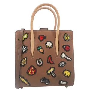 Pre-owned christian louboutin Nubuck Leather Crossbody Bags Paloma Small Patches Leather Top Handle Crossbody Bag Brown