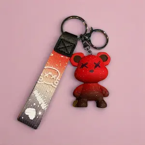 Baimao Cartoon Chameleon Bear Keychain for Women and Couples Car Bag Doll Keychain Pendant Creative Small Gift Elegant and Violent Bear Design Red Glitter Accent teddy cute