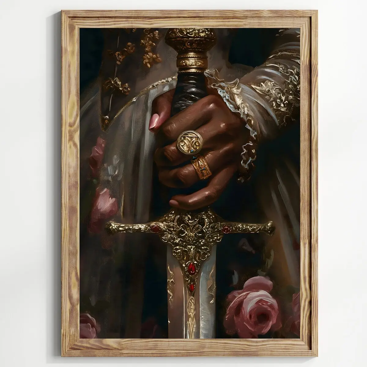 Unframed, Room Decor, Sword, Dark Moody Antique Art Print, Dagger Print, Lace, Victorian Decor Wall Art, Victorian Art Black Lady with Sword Print Moody Printing