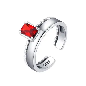 Zircon Studded Red Square Ring for Women