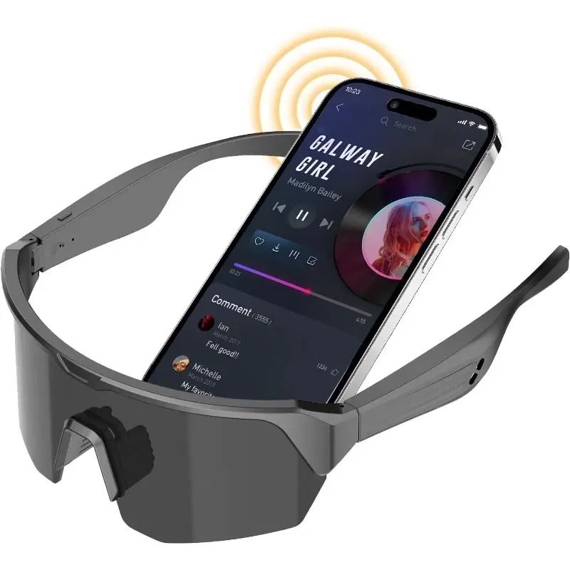 Multifunctional Smart Wearable Tech Glasses - Sports Bluetooth Glasses with UV Protection, Open-Ear Speakers for Cycling, Multifunctional Smart Glasses Wireless Audio Glasses Smart Music Glasses Black