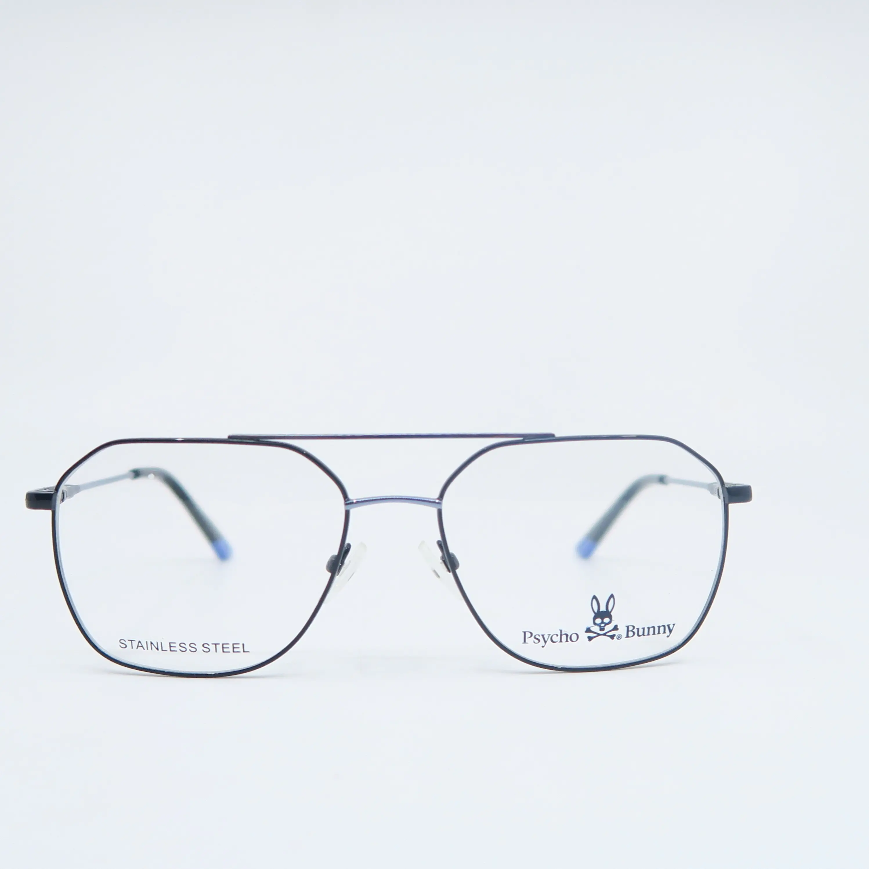 Psycho Bunny PB124-1 Black-Stainless Steel, Pilot Men's New Eyeglasses Frames