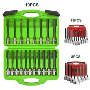 19/11/8pcs Extra Long Allen Wrench Hex Bit Socket Set, 3/8 Inch Allen Socket Set Include Standard SAE & Metric (1/8 Inch - 3/8 Inch, 3-12mm) For Impact Drills And Ratchet Wrenches, S2 Steel