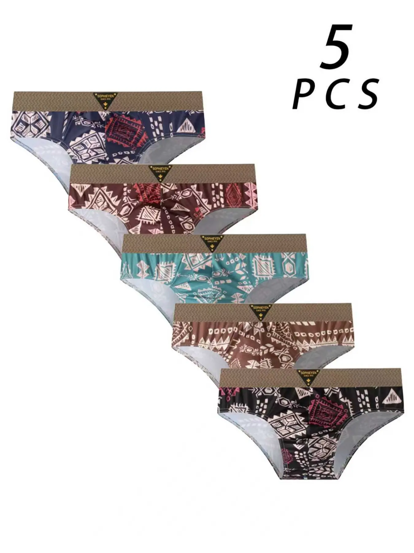 Men's Triangle Underwear Set of 5, Comfortable Seamless Breathable Fabric, Print, High Elasticity Soft Material, Casual Daily Wear