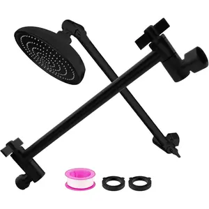 Adjustable Shower  Extension Arm 9 Inch Rain Shower Extension Arm Shower Arm Extender Angle Height Adjustable shower arm G1/2 Universal Connector Compatible(Black)