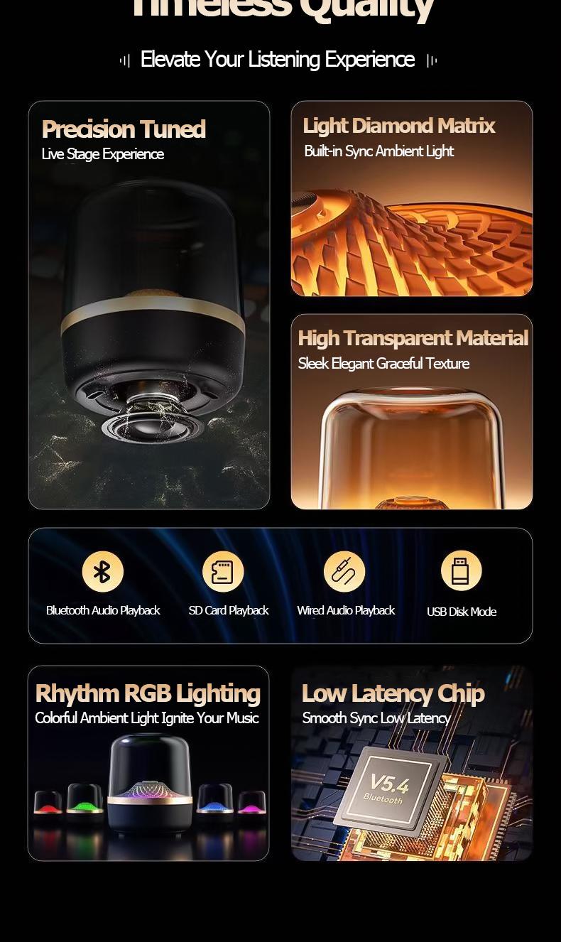 Harman Audio Portable Bluetooth Speaker, Wireless Glaze Bluetooth Audio - Type C Charging, TWS Stereo Sound, 5 RGB Lighting Modes, Long Battery Life, Ideal Festival Gift