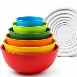 Greentainer 6pcs Multicolor Nesting Bowls with Lids | Microwave Safe BPA-Free Plastic Prep Set | Space-Saving Meal Prep Containers for Baking & Storage, large salad Transparent