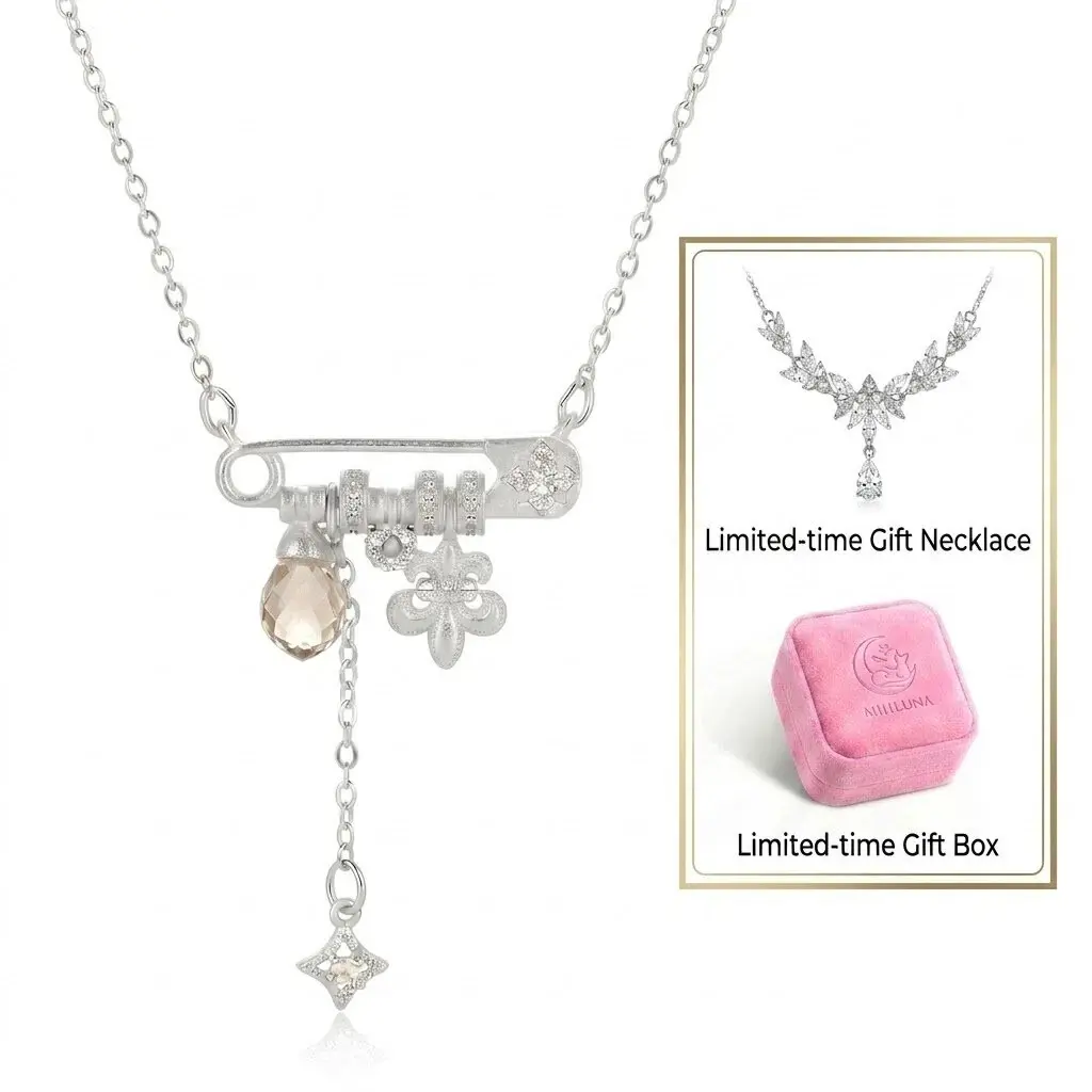 BUY 1 GET 3 - Safety Pin Charm Necklace for Women - Retro Y2K Dangle Collarbone Chain, Aesthetic Non Tarnish Necklace Stack Jewelry, Gifts for Girlfriend Her MIULUNA
