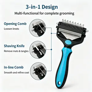 Pet Grooming Brush - Double Sided Shedding and Dematting Undercoat Rake Comb for Dogs and Cats, No More Nasty Shedding or Flying Hair