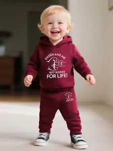 Newborn Baby Boy Hoodie Set, Casual Fashion Long Sleeve Cartoon Print Pullover & Pants, All Seasons Fitted Thin Fabric