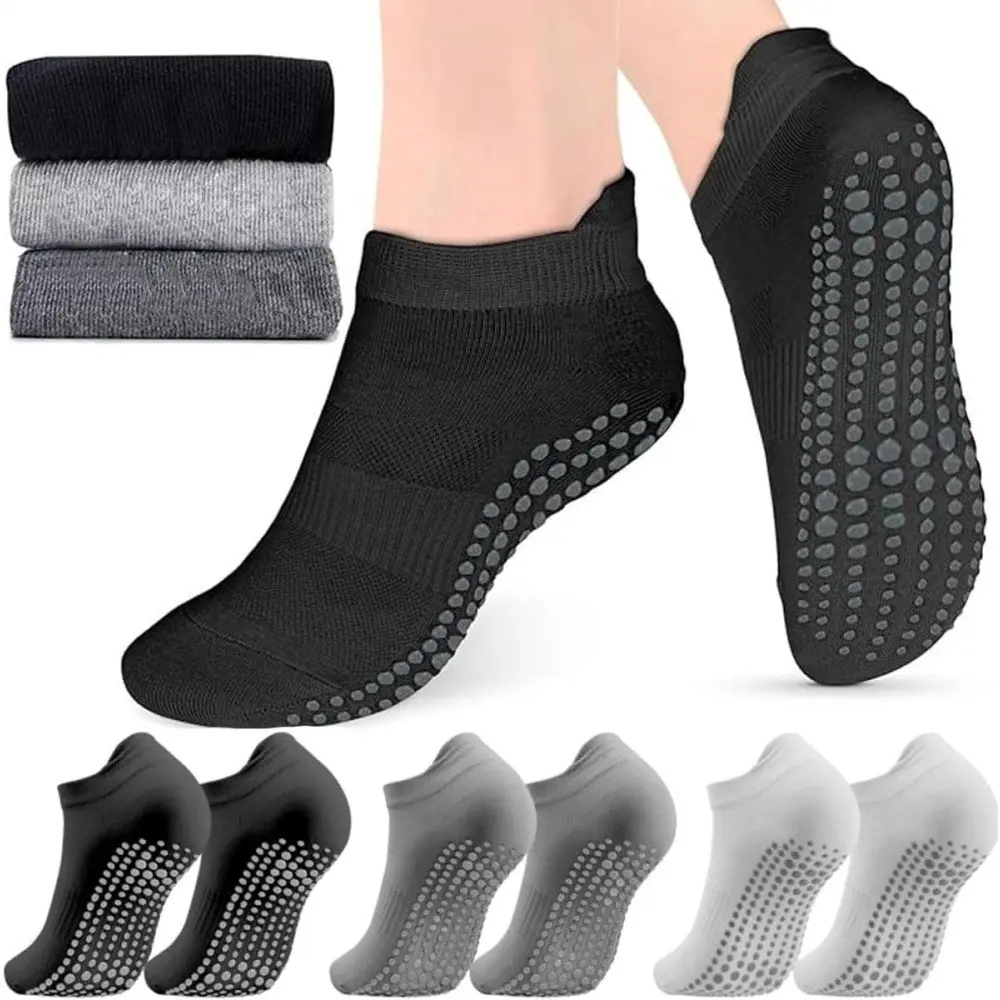 Pilates Socks Men,H HOME-MART 3 Pairs Pilates Grip Socks for Mens Women with Mesh,Non-slip Yoga Reformer Pilate Grip Grippy Sock