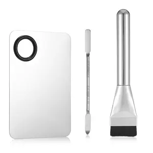 3-in-1 Makeup Foundation Palette Set with Stainless Steel Blending Stick & Flat Head Brush for Flawless Coverage and Natural Finish Makeup Artist Tools Makeup Brush Set Mirror Smooth