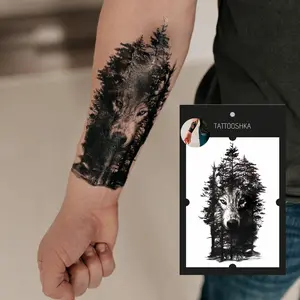 Wolf in the shade of the forest (LL-574). Temporary tattoos. Party tattoos. Kids tattoos. Custom design. Tattoo sets. Ukrainian. Realistic. Waterproof