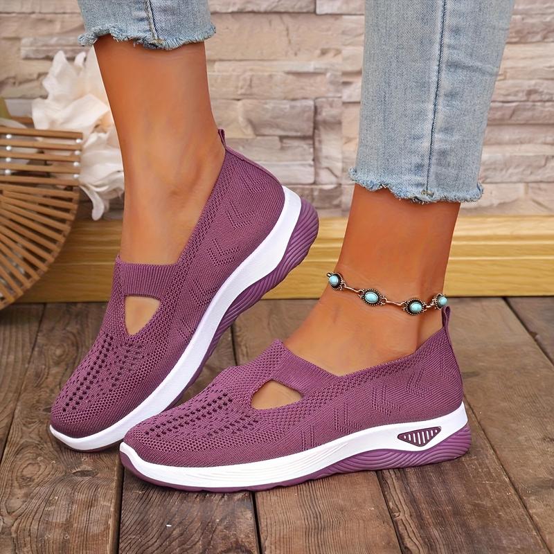 Rain Core | Plus Size Women's Slip-Ons - Airy Mesh Sneakers with Hollow Cut-Out Design |   Lightweight & Cute for Outdoor Walking, All-Season Casual Comfort