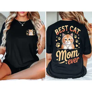 🐱   Double-Sided Cat Mom Tee, 100% Cotton Best Cat Mom Ever Design, Ideal Valentine & Mother’s Day Gift! # TikTokMadeMeBuyIt. #  FunnyValentine # TrendyTees # ViralTee