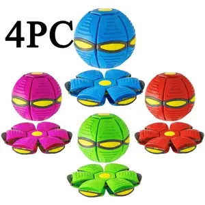 4PC-Magic Flying Saucer Ball, Transforming Flat Throw Disc to Bouncing Ball, Outdoor Interactive Sports Toy for Kids, Boys, Girls and Dogs