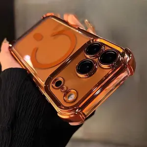 High-Quality Transparent Magnetic Shockproof Case Four-Corner Airbag Design Anti-Drop Protection Compatible with IP17/16/15/14/13promax Models Luxury Magsafe Wireless Phone Case