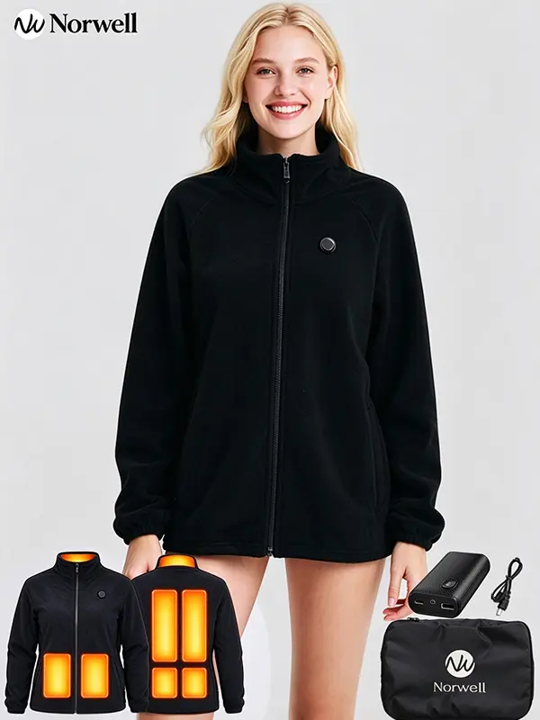 Norwell Women's Heated Fleece Jacket for Women Men with 7.4V/3A 5000mAh Battery Pack, Unisex High Neck Fleece Jacket, Windproof Thermal Lightweight, Winter Outdoor Hunting Skiing Coat - Black, Valentine's Day,Father's Day,Christmas Gift