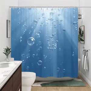 Fresh Blue Bubble Bath Curtain, Bathroom Divider Curtain, Thick Shower Curtain, High-Quality Fabric, Ideal for Home Use
