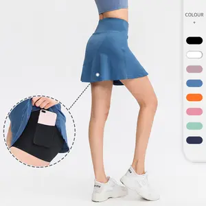 Women's sports skirt, loose fake two pieces, anti-light and quick-drying running fitness culottes, tennis skirt.