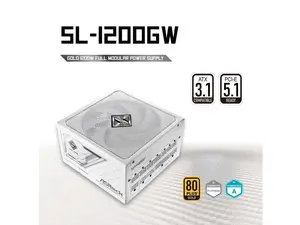 ASRock Steel Legend SL-1200GW 1200W 80 PLUS GOLD & Cybenetics PLATINUM Full Modular Power Supply, ATX3.1 & PCIe5.1 Ready with Dual Color 12V-2x6 Cable, 10 Years Warranty, White Edition
