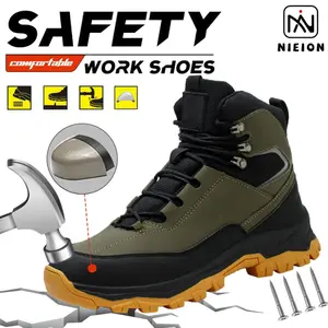 NIEION Men's Mid-cut Steel Toe Safety Shoes Puncture Proof & Smash Proof with Swivel Button Work Shoes for Outdoor Industrial Construction Closed Worker Footwear non slip work shoes steel toe shoes sneaker boot stab-resistant safety shoe anti-smash
