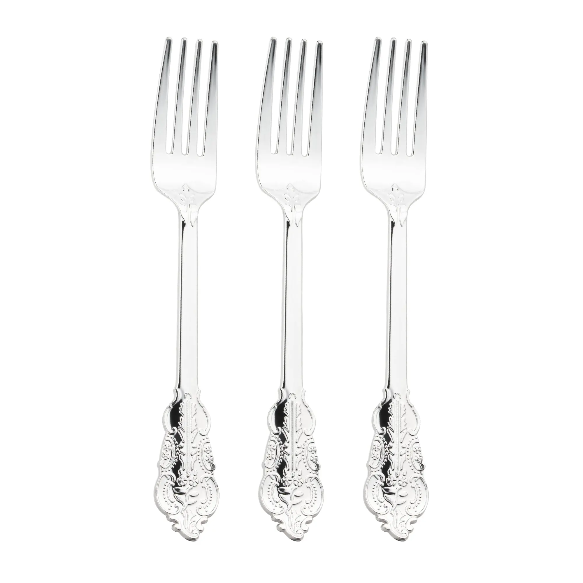 Shiny Baroque Silver Plastic Forks