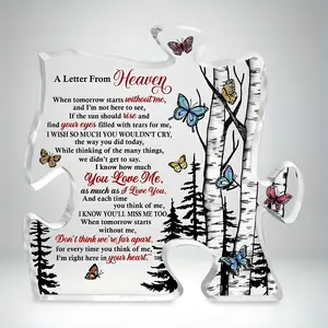 Butterfly Pattern Acrylic Jigsaw Puzzle, 1 Count Creative Letter for Heaven Memorial Desktop Ornament, Decorative Plaque Signs for Home Living Room Bedroom, Acrylic Desktop Decoration