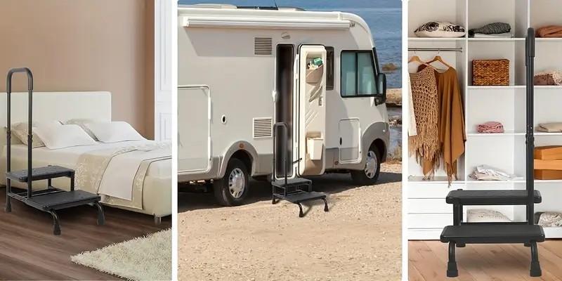 Step Stool with Handle, Non Slip Platform and Adjustable Handrail, Two Step Stool for Ederly, Adults and Handicap, Heavy Duty Foot Stool for High beds, Kitchen, Bathtub