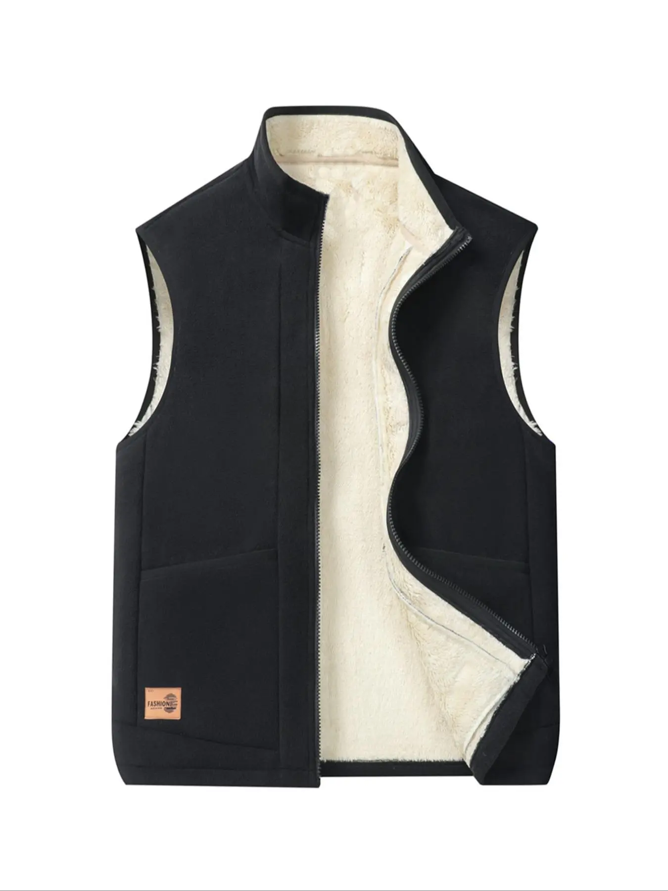 Men's Solid Color Plain Thermal Lined Sleeveless Vest Jacket, Regular Fit Casual Pocket Zipper Warm Flat Gilet Outerwear for Fall & Winter, Men's Clothes for Daily Wear