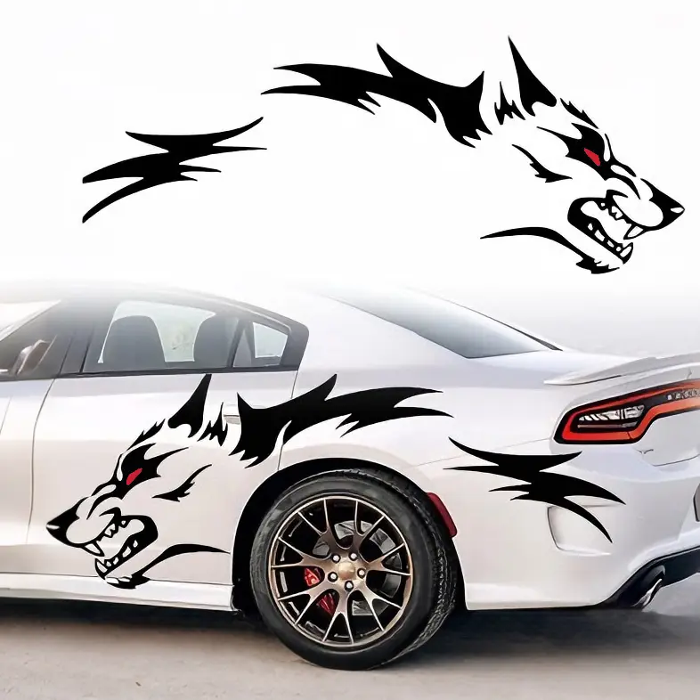 RAVOONY 2Pcs Wolf Car Sticker Decal for Car Body Side Stickers Auto Red-Eyed Wolf Totem Automotive Vinyl Truck Decal Bold Fierce Design Waterproof Universal Application Vehicle Exterior Decoration