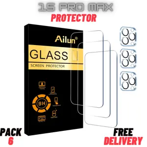 IPhone 15 Pro Max 3 Pack Screen Protector [6.7 inch] + 3 Pack Camera Lens Protector, Sensor Protection, Dynamic Island Compatible, Case Friendly Tempered Glass Film, [9H Hardness] - HD[6 Pack] Accessories Cover