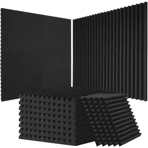 VEVOR Acoustic Foam Panels, 52 Pack 12 x 12 x 1 inches, High Density Soundproof Wall Panels,Fire-Resistant Acoustic Panels,Sound Dampening Absorbing Panels for Studio Wall and Ceiling,Black