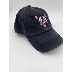 Black cat hat pony tail Velcro back