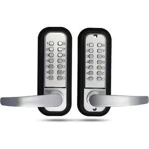 New Upgraded Double Sided Keypad Door Lock, Adjustable Deadlatch Fits 2-3/8'' and 2-3/4'', Keyless Door Lock with Handle, Double Sided Outdoor Gate Lock for Fences, Silvery