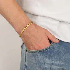 Y2k golden 26 English initials men's and women's bracelet stainless steel no fading hip-hop couple Cuban bracelet jewelry