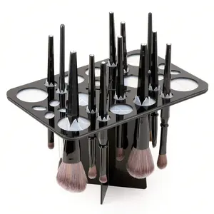 Brush Drying Rack, Brushes Dryer, Collapsible 28 Slot Acrylic Brush Holder Stand Tree Tray Support Display for Makeup Lovers Artist Nail Paint Brushes, Grey