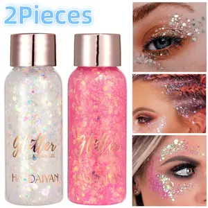 2Pcs Mermaid Sequins Chunky Glitter Colorful Liquid Eyeshadow Gel Hypoallergenic Festival Makeup for Face Hair Nails Long Lasting Sparkling Cosmetic