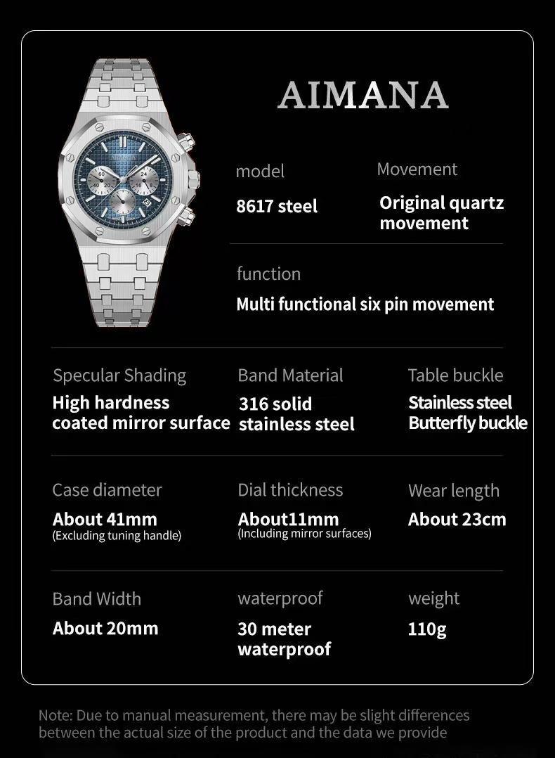 Men’s Stainless Steel Chronograph Watch – Square stainless steel case, luminous dial, water- and scratch-resistant, with three sub-dials and control buttons. A perfect gift for men(Randomly give away an elegant,and stylish women's watch)