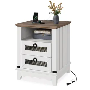 Side Table with Charging Station Nightstand with Drawers End Table with Storage