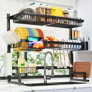 Over The Sink Dish Drying Rack Expandable Height and Length SnapOn Design 2 Tier Large Dish Rack 3139.4L x 12W x 3438H inches