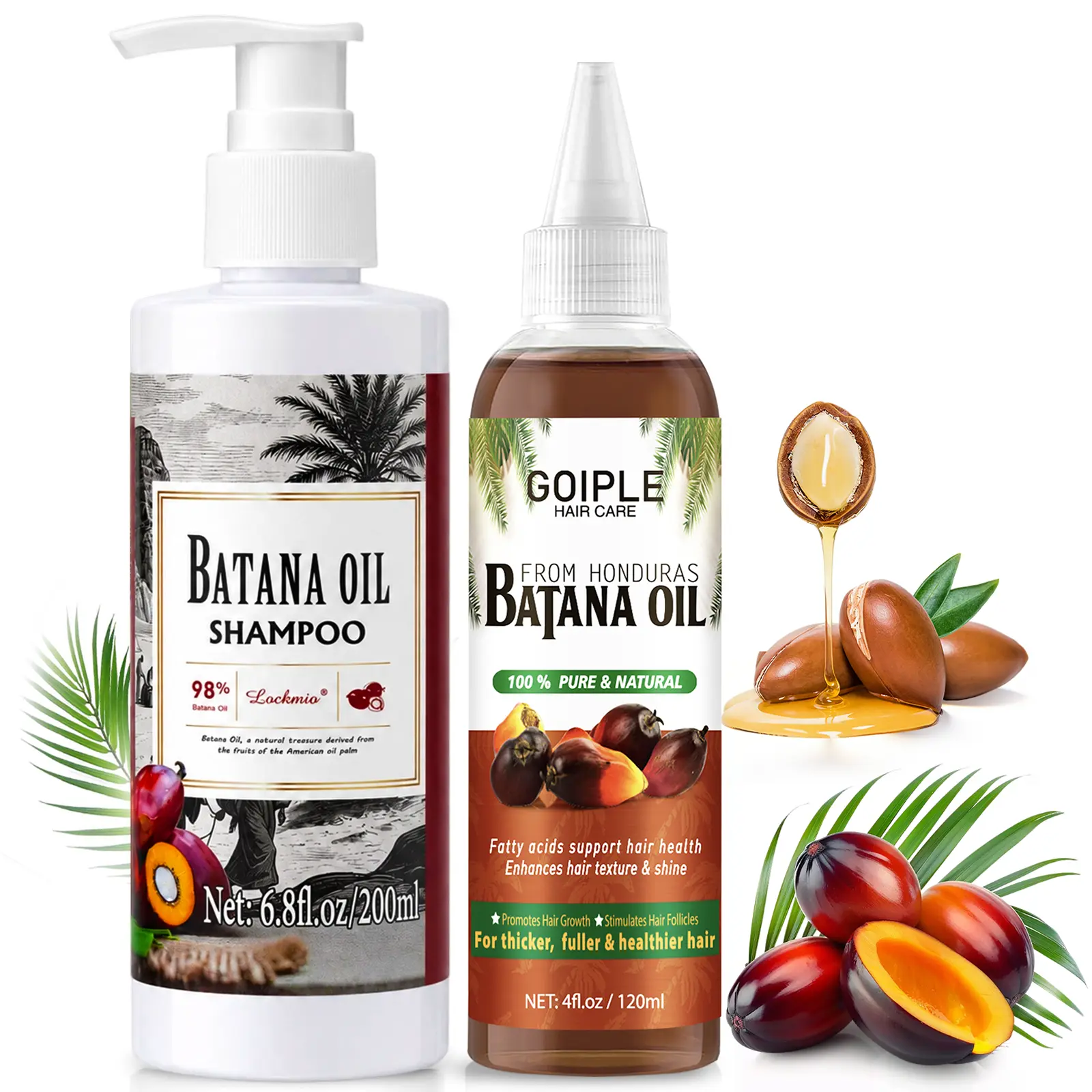 Natural Batana Oil & Shampoo Set for Hair Growth - 100% Pure Organic Batana Oil from Honduras for Hair Strengthening and Thickening, Raw Batana Treatment for Dry Damaged Hair, Healthier Scalp (2 Piece Set)