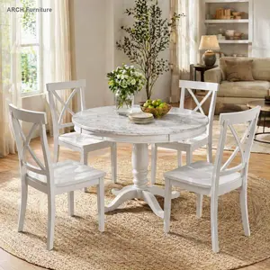 5-Piece Solid Wood Dining Table and Chairs Set - 4-Person Capacity, Marble Finish, Simple Look, High Load Bearing, Easy Setup, Indoor Kitchen Furniture Set, Four-Person