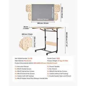 VEVOR 1500 Piece Puzzle Table with Legs, 4 Drawers and Cover, 34x25 in Portable Wooden Board with Wheels, Jigsaw Puzzle Accessories for Adults, Adjustable Height 5-Tilting-Angle, Gift for Mom